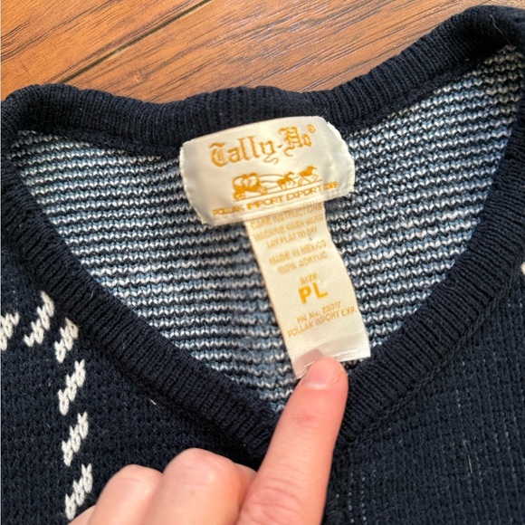 Vintage Tally Ho Blue White Checkered Knit Cardigan | Size Petite Large - Picture 8 of 8